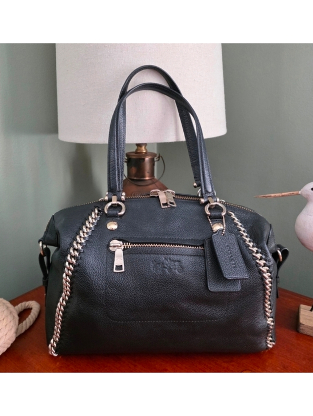 Coach 34339 Prairie Whiplash Satchel Black Leather Shoulder Bag